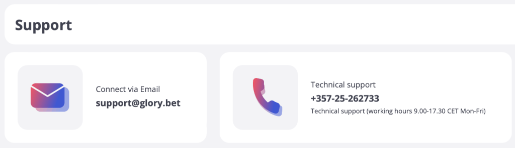 glory casino support